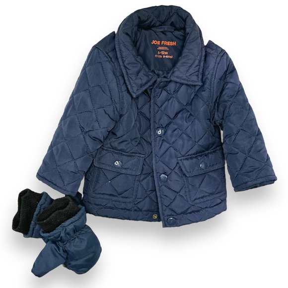 6-12m Quilted Jacket with Matching Mittens - Picture 1 of 5